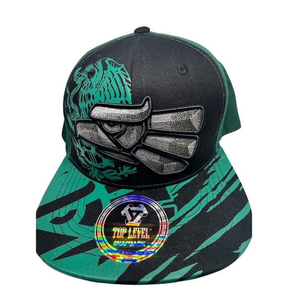 Top Level MEX Snapback Hat – Green Black Silver Eagle Design – Mexico  – New - Picture 1 of 4